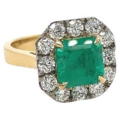 Bague halo d'émeraudes de 2 carats en or blanc et jaune 18 carats