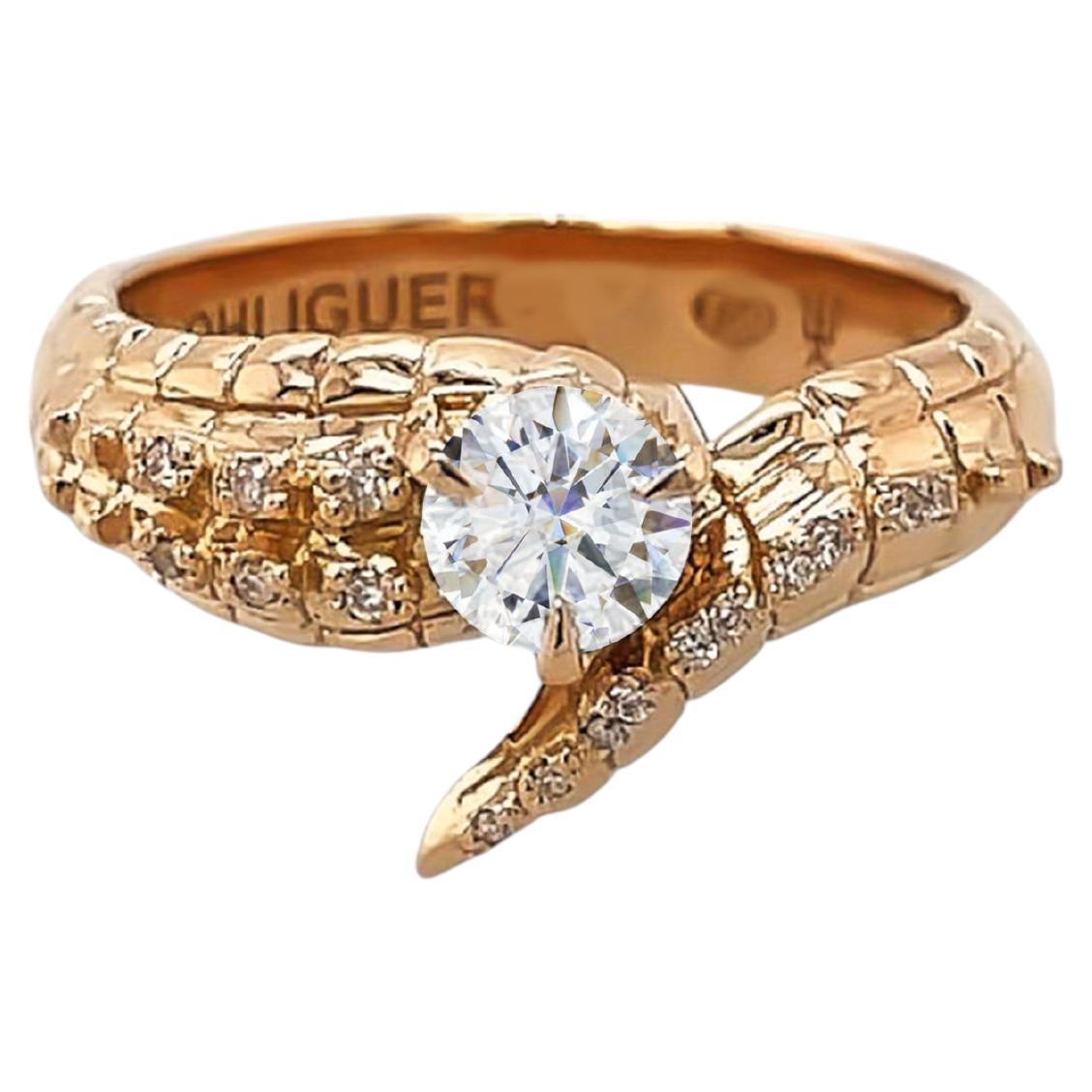 Croc Tail Ring with Round Brilliant Cut Diamond in 18ct Rose Gold