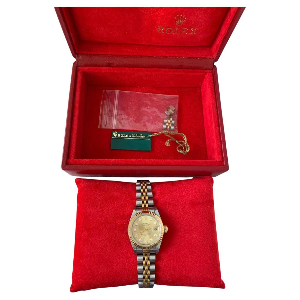 Art déco Rolex Datejust or jaune 18k et face diamant Taille dame en vente