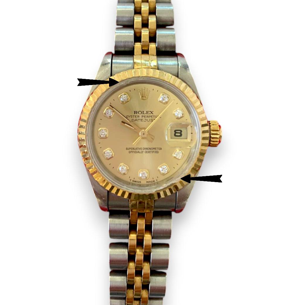 Rolex Datejust or jaune 18k et face diamant Taille dame en vente 2
