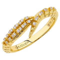 Anello con ciondolo a coda di coccodrillo sottile in oro giallo 18 carati con diamanti a taglio Brilliante - Dettagli