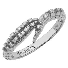 Croc Tail Ring Slender in 18ct White Gold with Brilliant-Cut Diamonds, Ohliguer