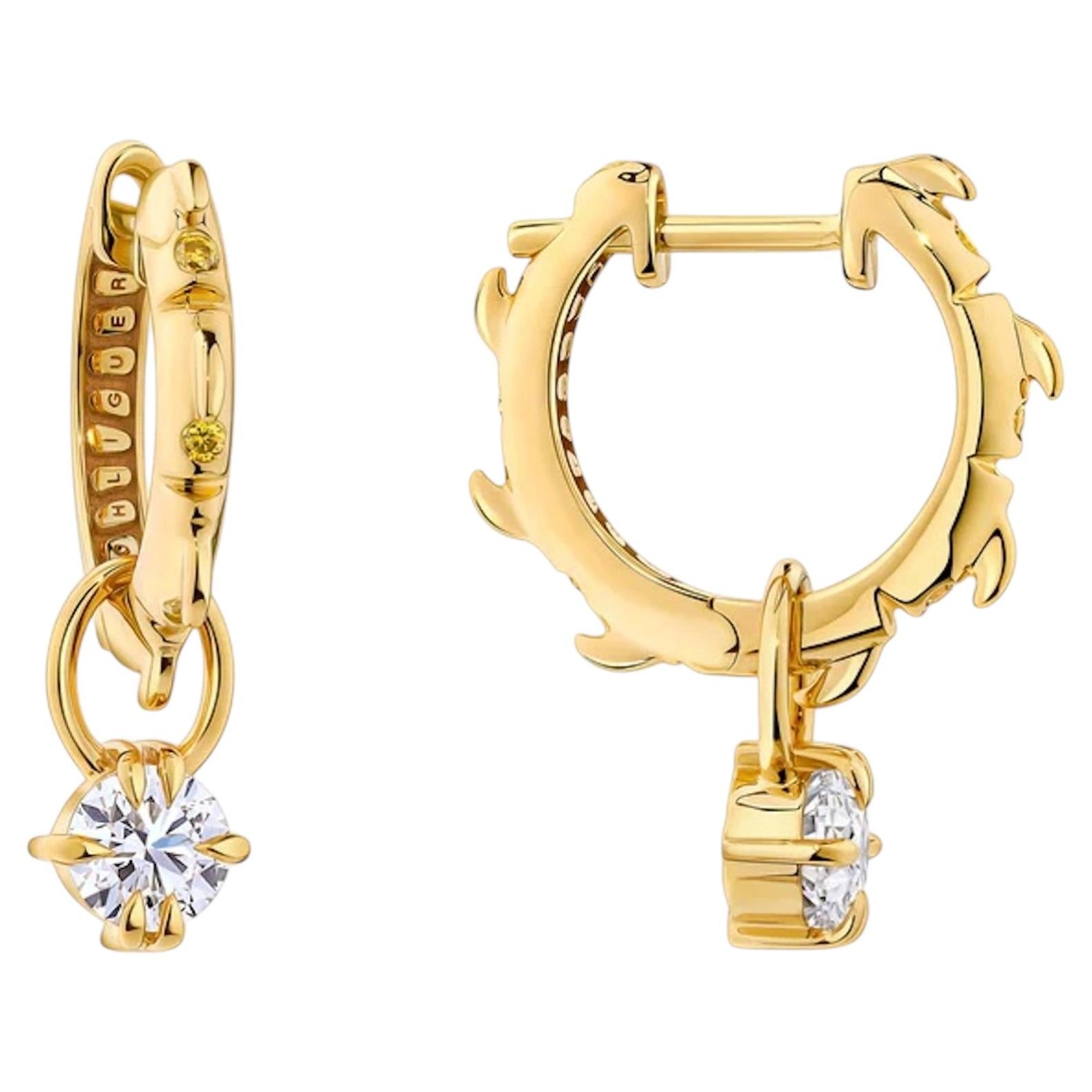 Pendientes de aro «Croc Tail Yellow Diamond» con diamantes colgantes de Ohliguer en venta