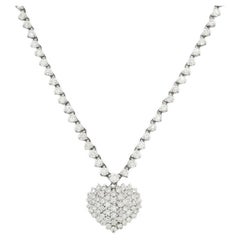 Heart Pendant and Necklace in 18K White Gold and Diamonds