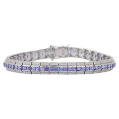 Superbe bracelet de mariage en or blanc massif 18 carats avec diamants et saphirs bleus