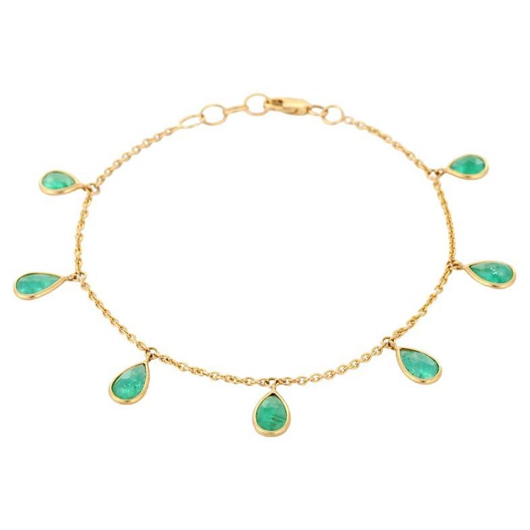 Emerald Charm Bracelet in 18K Yellow Gold with Lobster Clasp For Sale at  1stDibs