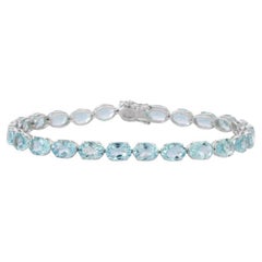 15.83 CTW Natural Aquamarine Tennis Bracelet in 18kt Solid White Gold