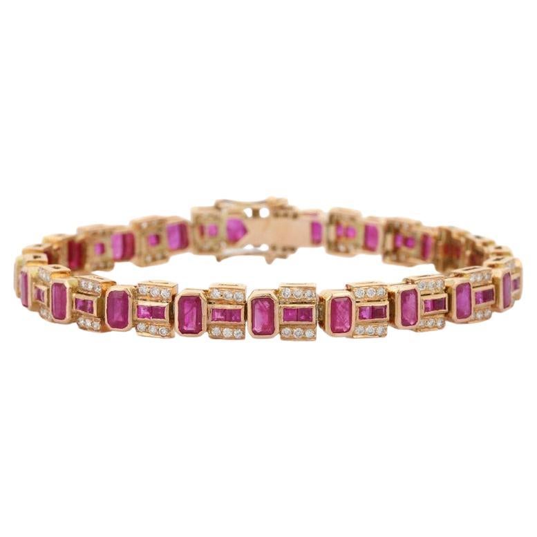 Or jaune massif 14kt Contemporary Diamond and  Bracelet tennis en rubis 15 carats en vente