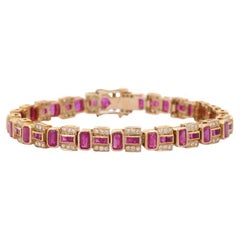 Contemporary 14k Solid Yellow Gold Diamond and 15 CTW Ruby Tennis Bracelet