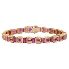 Vintage Contemporary 14kt Solid Yellow Gold Diamond and  15 CTW Ruby Tennis Bracelet