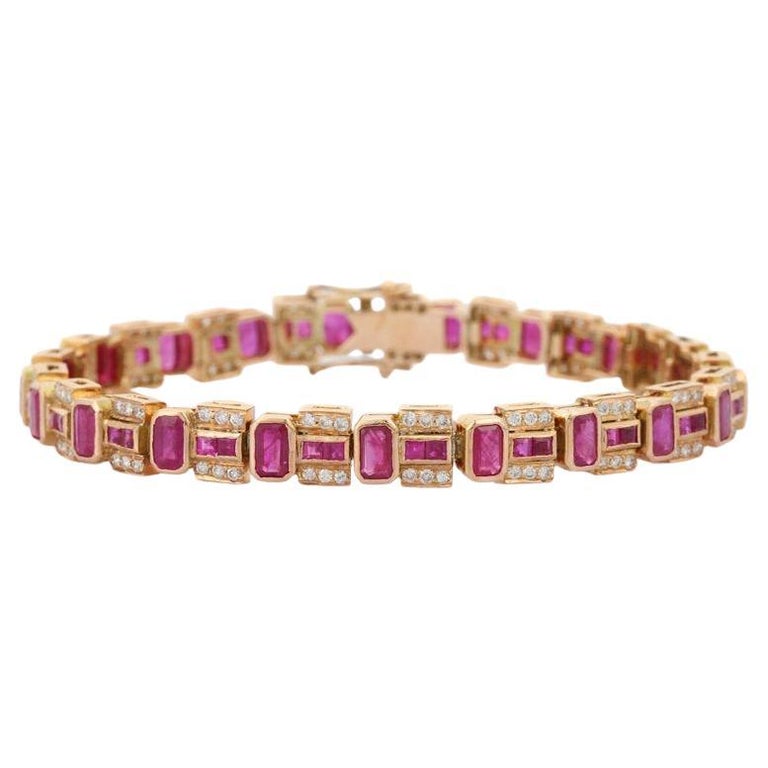 14k Yellow Gold Bracelet in Ruby and Diamond For Sale