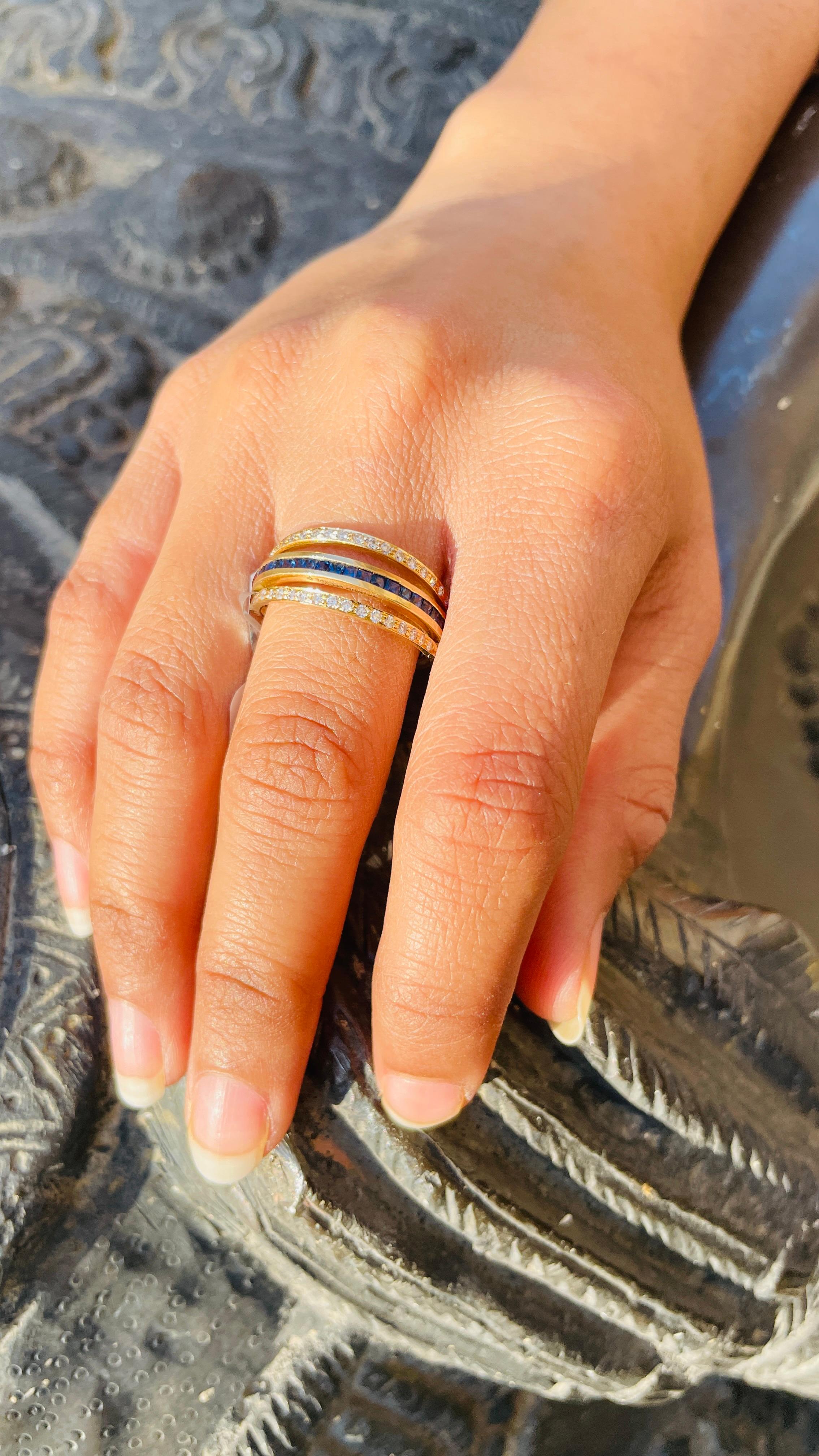 14K Yellow Gold Spinner Ring in Sapphire, Emerald and Diamond 1