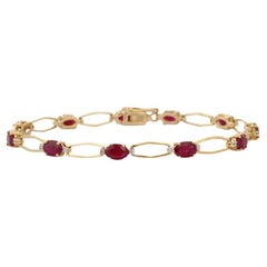 Bracelet tennis unique en or jaune massif 14 carats avec rubis rouge profond et diamants 