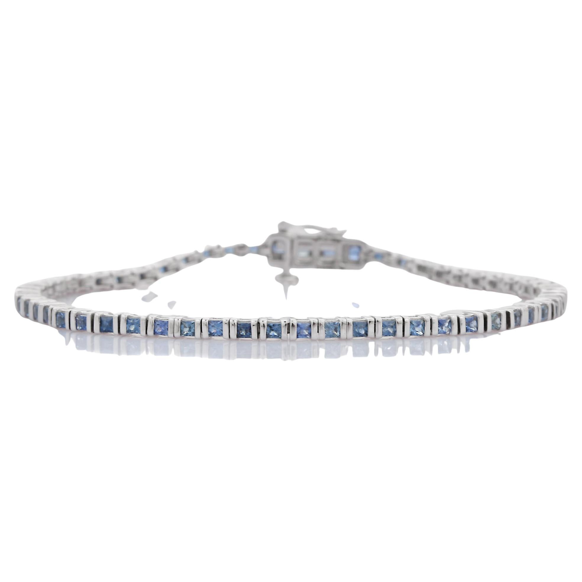 Antique Blue Sapphires and Diamonds Tennis Bracelet 6 Carats 18K White ...