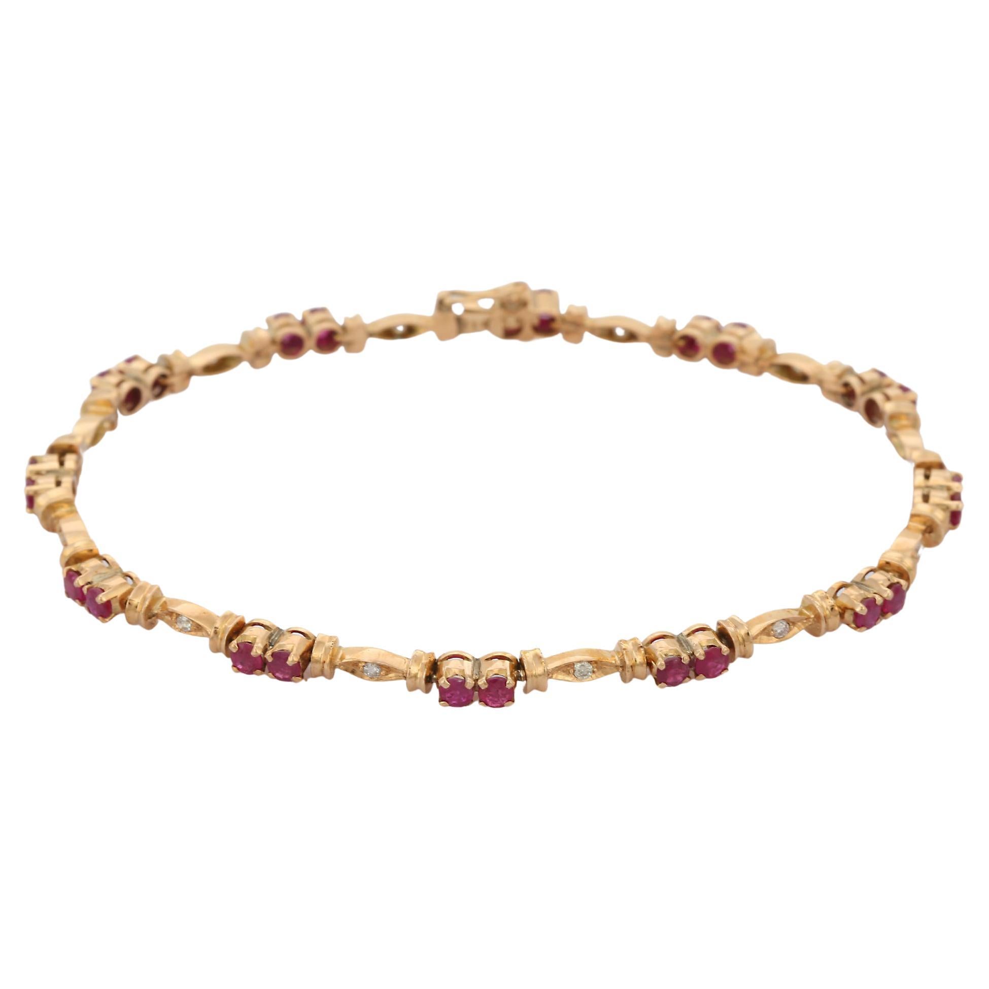 Bracelet en or jaune 18 carats avec rubis et diamants ronds