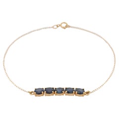 Natural Blue Sapphire Chain Bracelet in 14K Yellow Gold