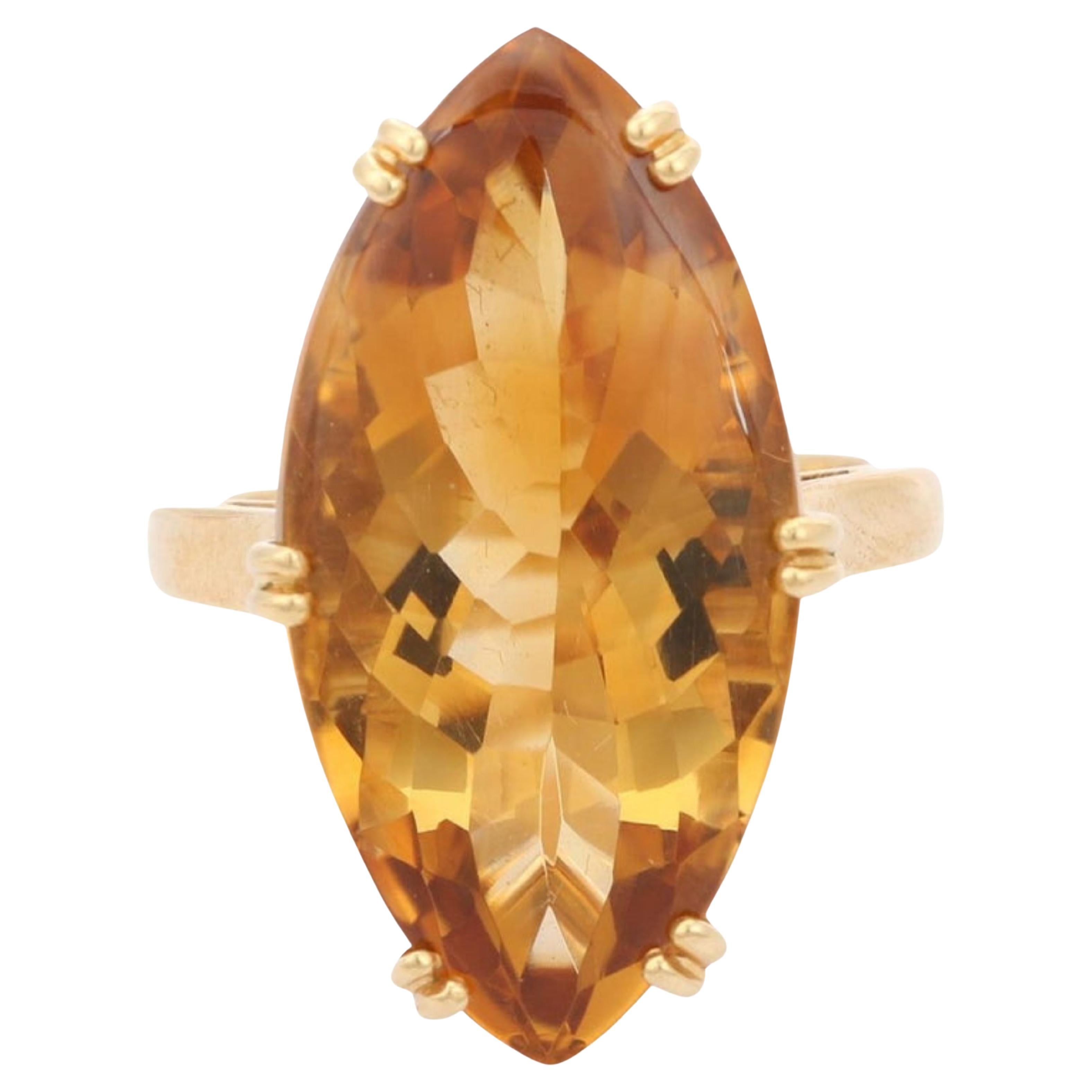 24 Carat Natural Long Marquise Citrine Cocktail Ring in 18 Karat Yellow Gold