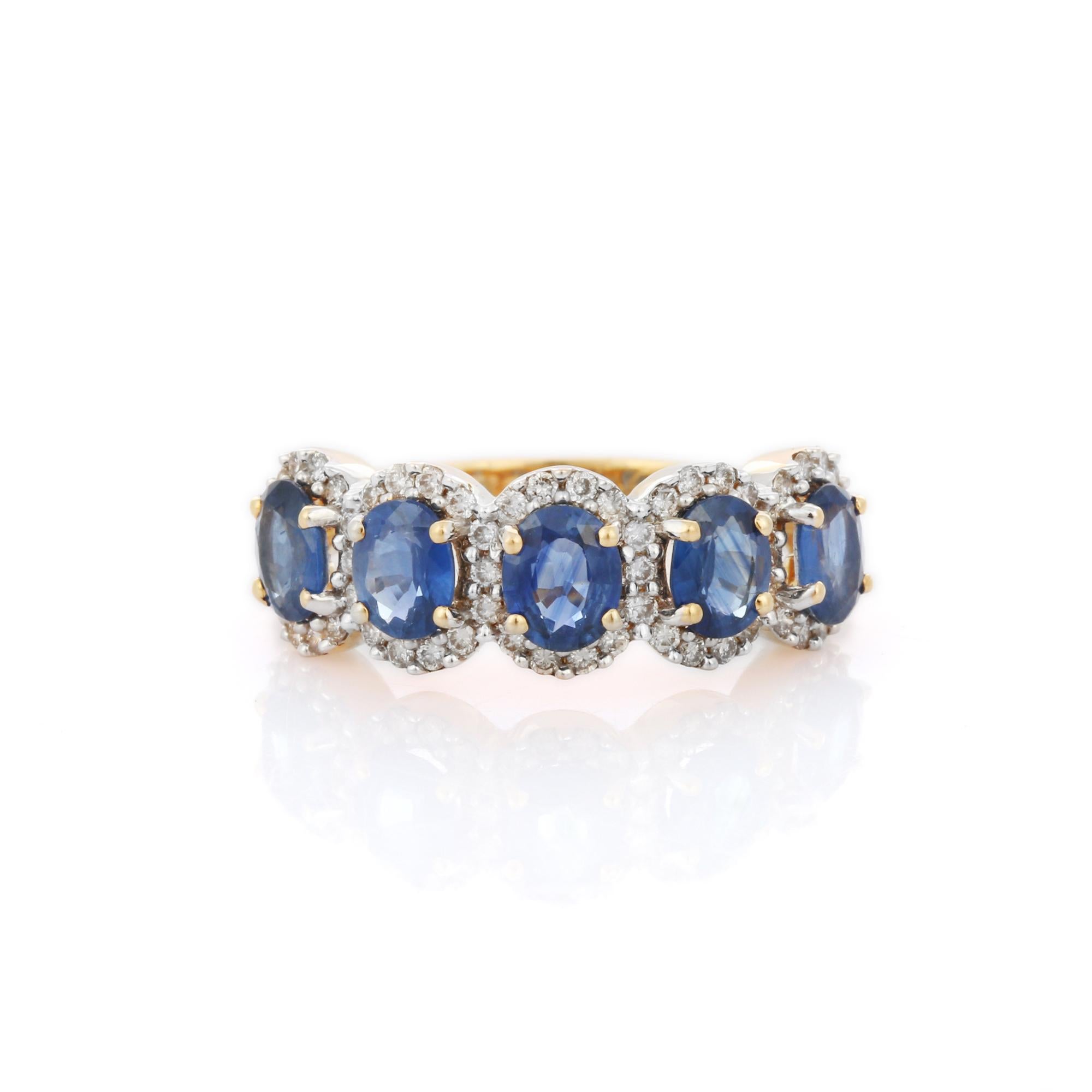 For Sale:  18K Yellow Gold Half Engagement Band with Sapphires Amidst in Diamonds 5