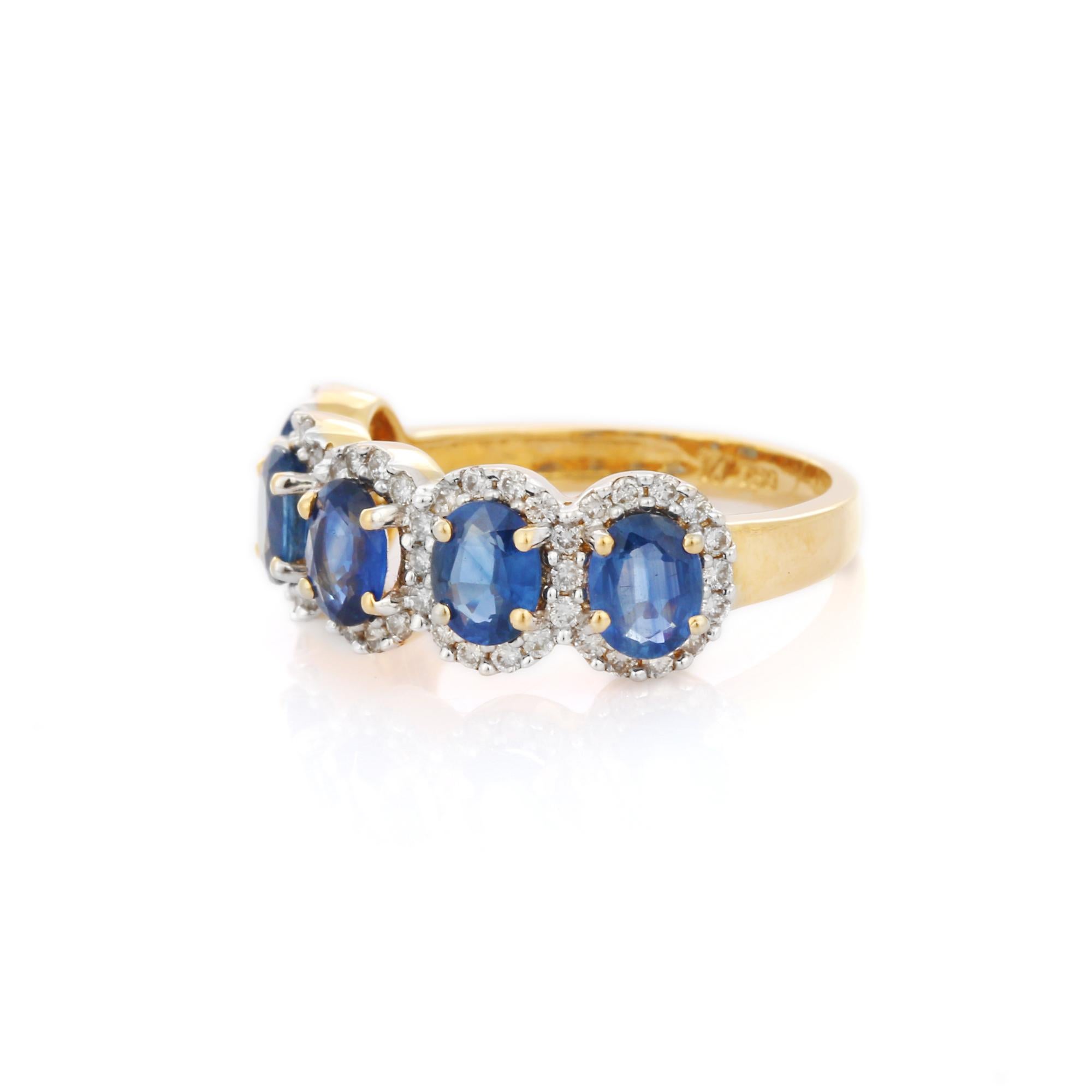 For Sale:  18K Yellow Gold Half Engagement Band with Sapphires Amidst in Diamonds 3