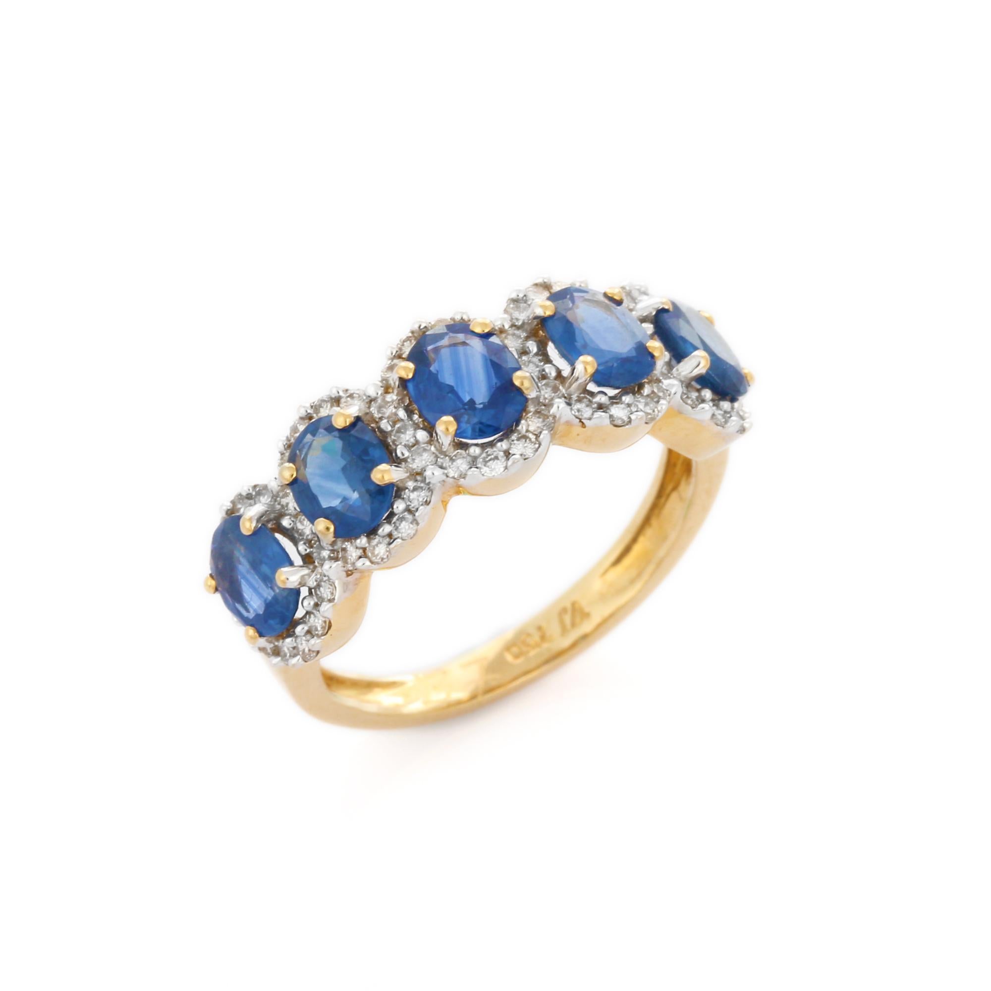 For Sale:  18K Yellow Gold Half Engagement Band with Sapphires Amidst in Diamonds 2