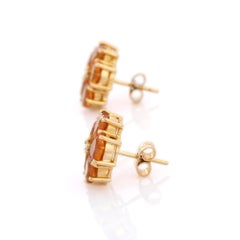 Heart Cut 6.5 ct Citrine Floral Stud Earrings with Diamonds in 18K Yellow Gold