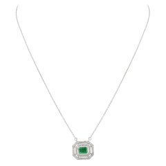 Brilliant Emerald Diamond Pendant Necklace 14k Solid White Gold, Gift For Sister