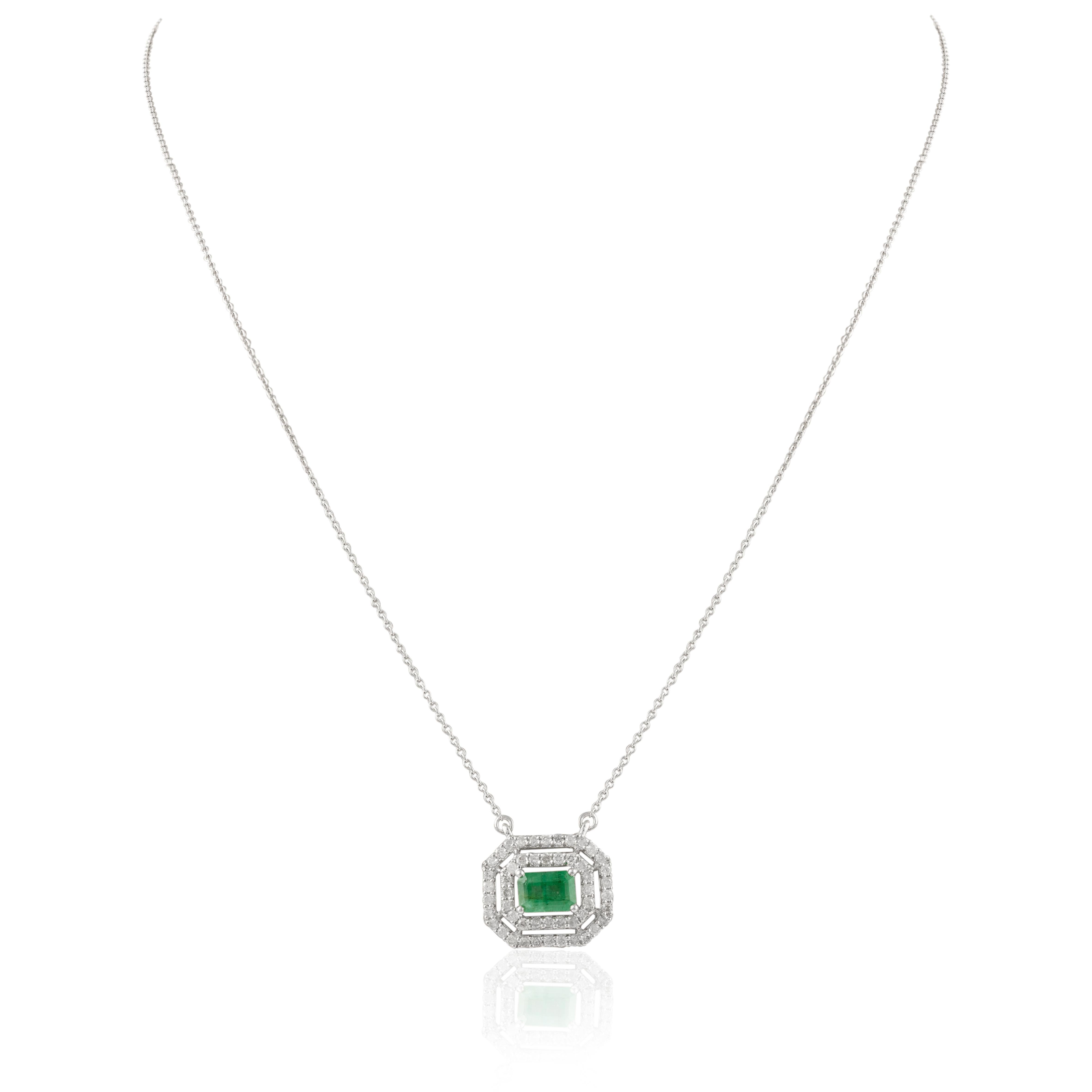 Brilliant Emerald Diamond Pendant Necklace 14k Solid White Gold, Gift For Sister In New Condition For Sale In Houston, TX