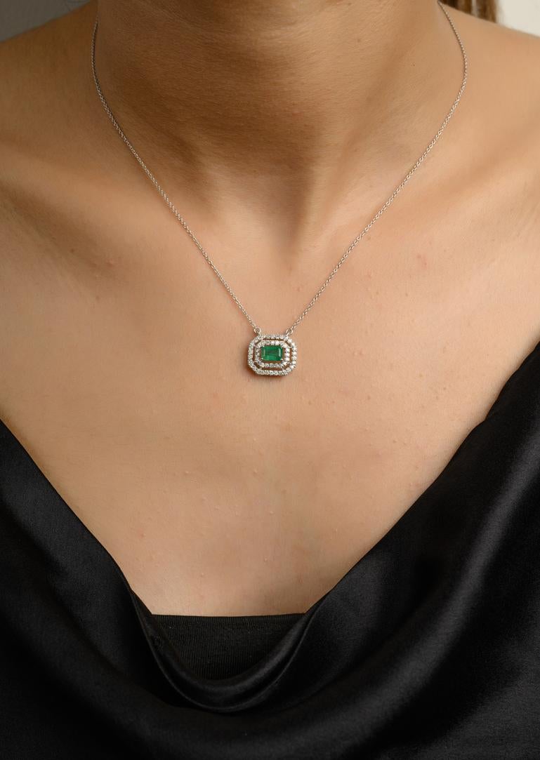 Women's Brilliant Emerald Diamond Pendant Necklace 14k Solid White Gold, Gift For Sister For Sale