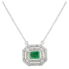 Brillant Smaragd Diamant-Anhänger Halskette 14k Solid White Gold, Geschenk für Schwester