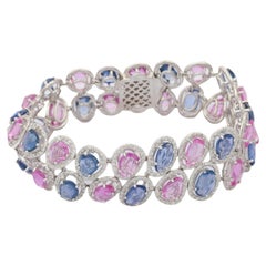Multi-Sapphire & Diamond Tennis Wedding Bracelet in 18 Karat Solid White Gold