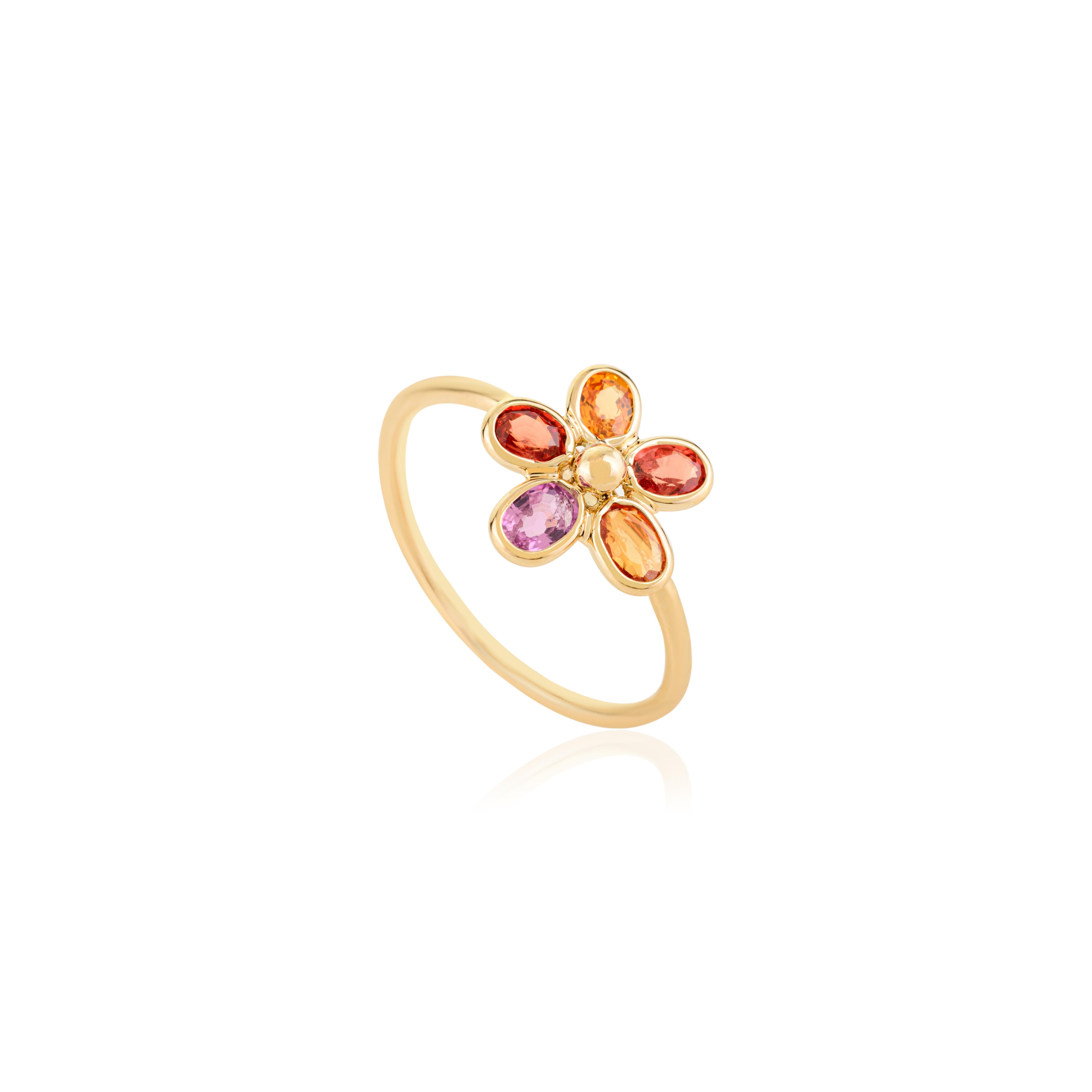 Im Angebot: Natürliche Oval Cut Multi Saphir Blume Cluster Ring in 14k massivem Gelbgold () 5