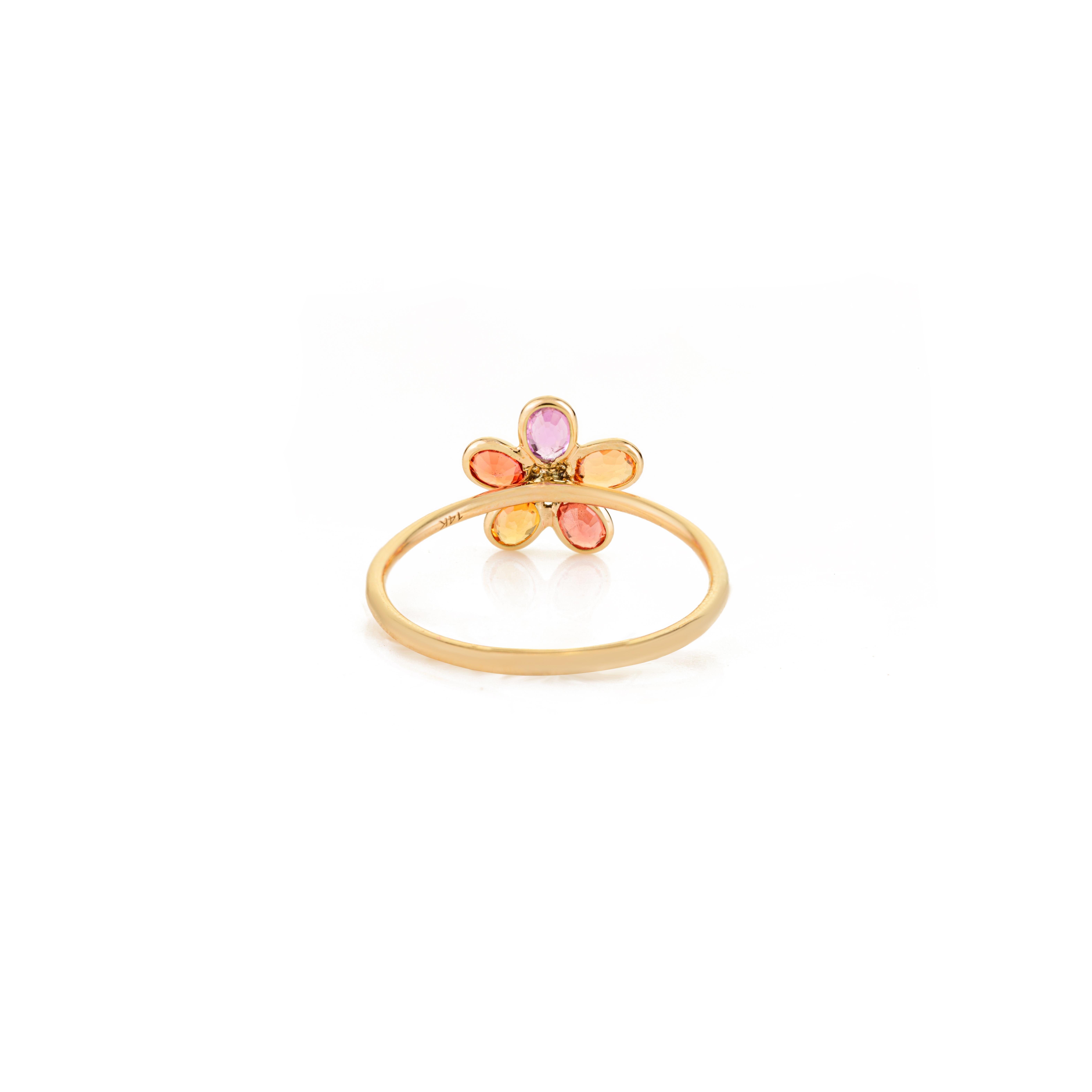 Im Angebot: Natürliche Oval Cut Multi Saphir Blume Cluster Ring in 14k massivem Gelbgold () 7