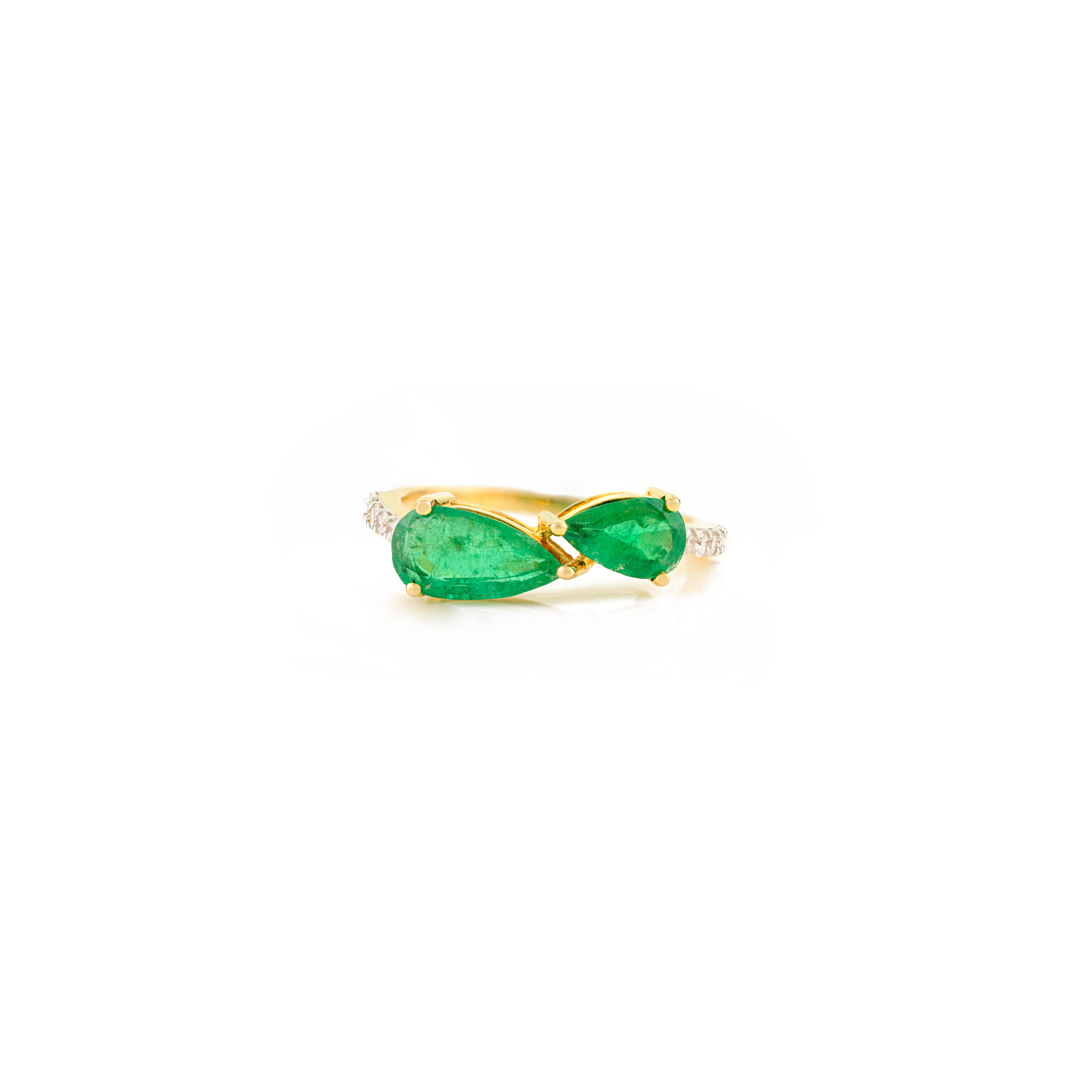 in vendita:  Anello Toi et Moi con smeraldo taglio pera e diamanti in oro giallo 14k Regalo per lei 3
