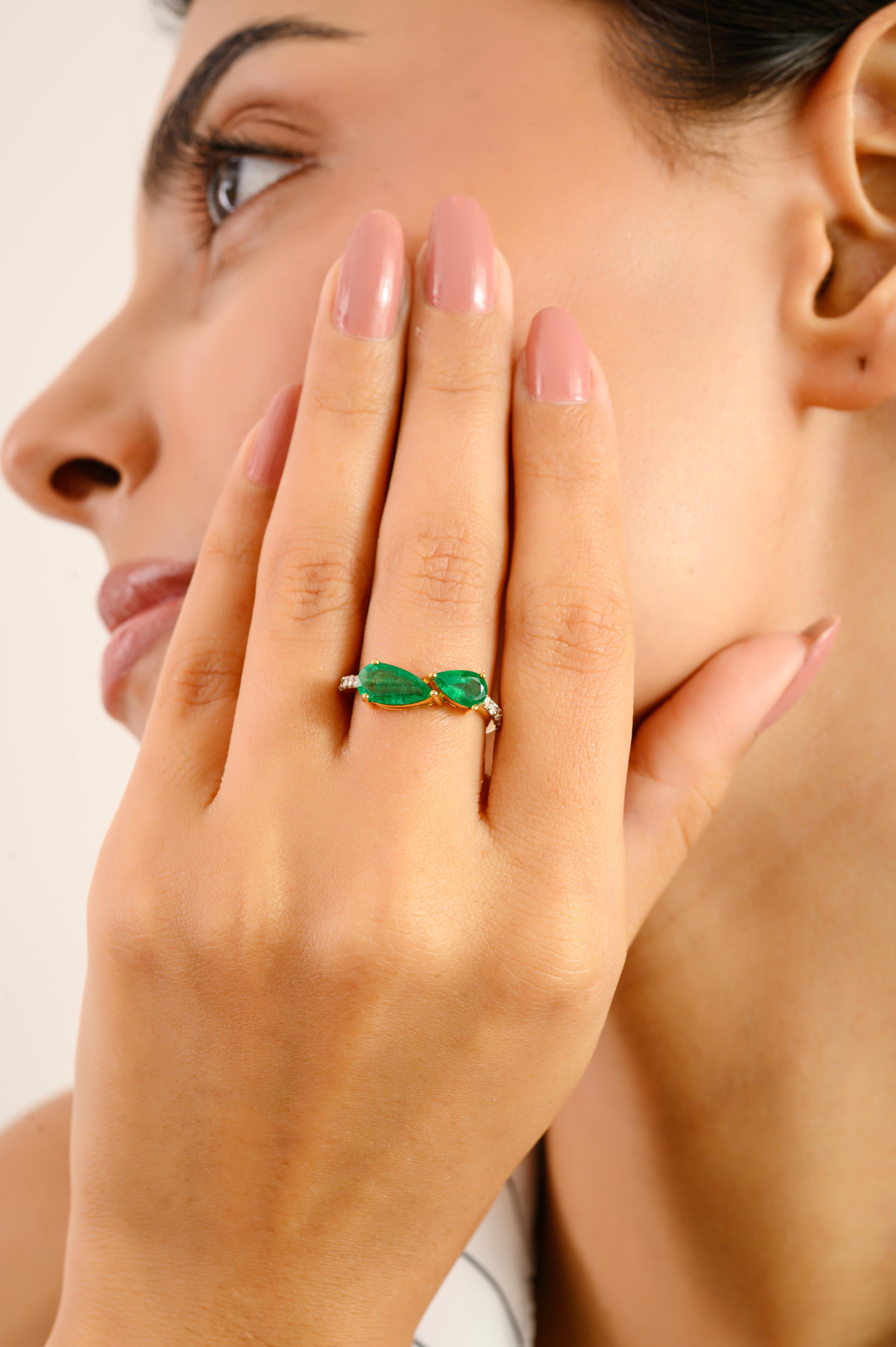 in vendita:  Anello Toi et Moi con smeraldo taglio pera e diamanti in oro giallo 14k Regalo per lei 8