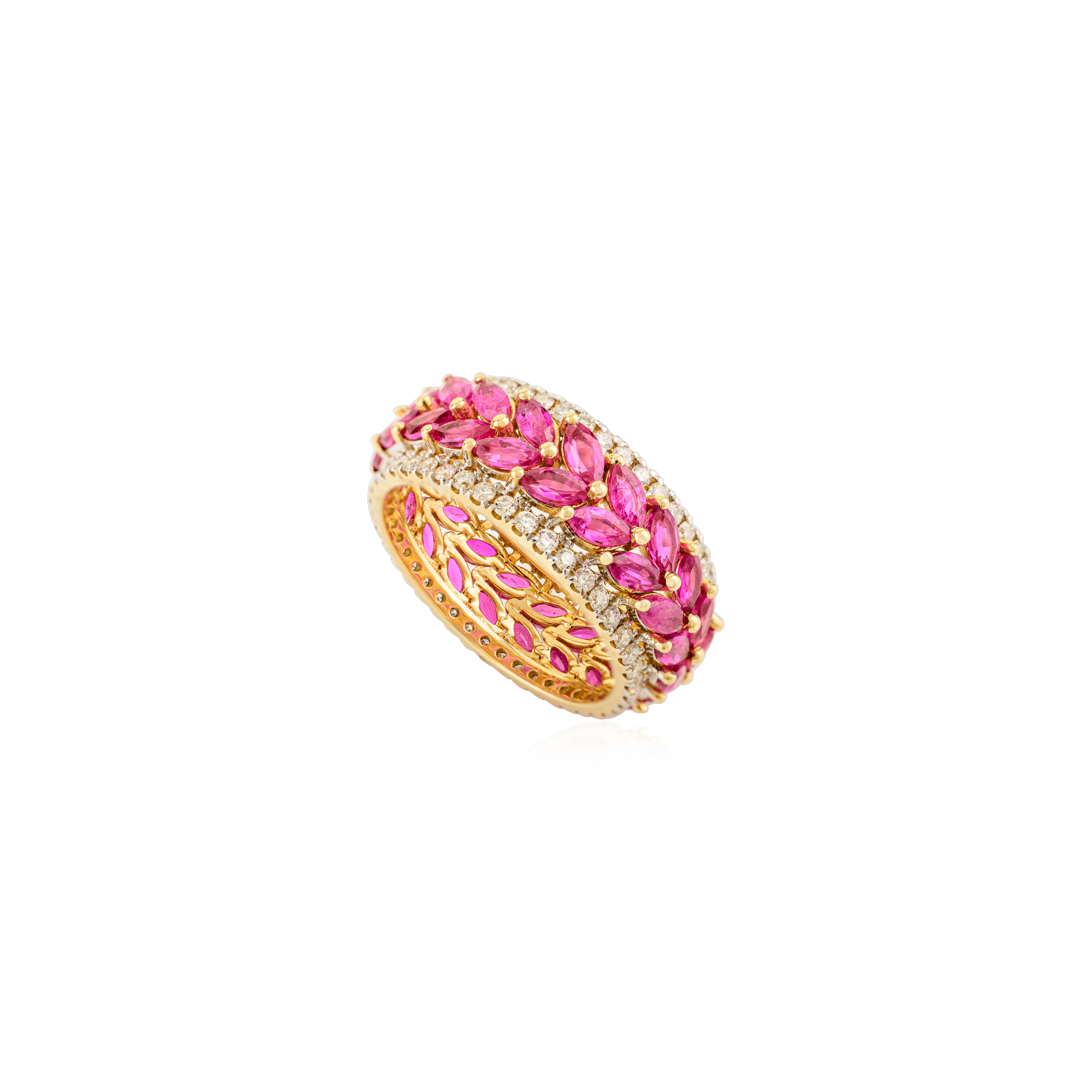 in vendita:  Autentico anello a fascia per l'eternità in oro giallo 14k con rubino marquise e diamante 5