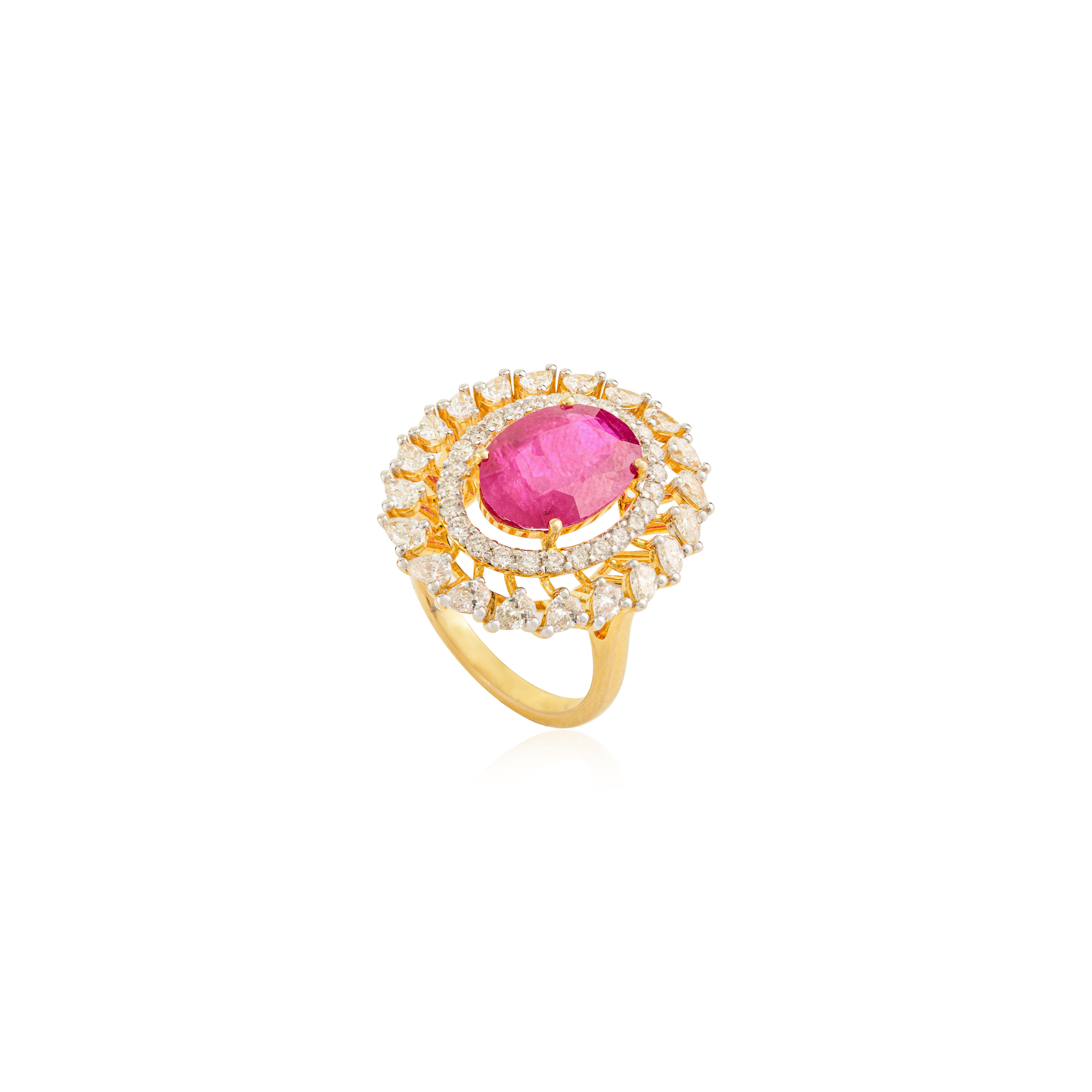 in vendita:  Anello nuziale di lusso in oro giallo 14k con rubino taglio ovale e diamante a raggiera 5
