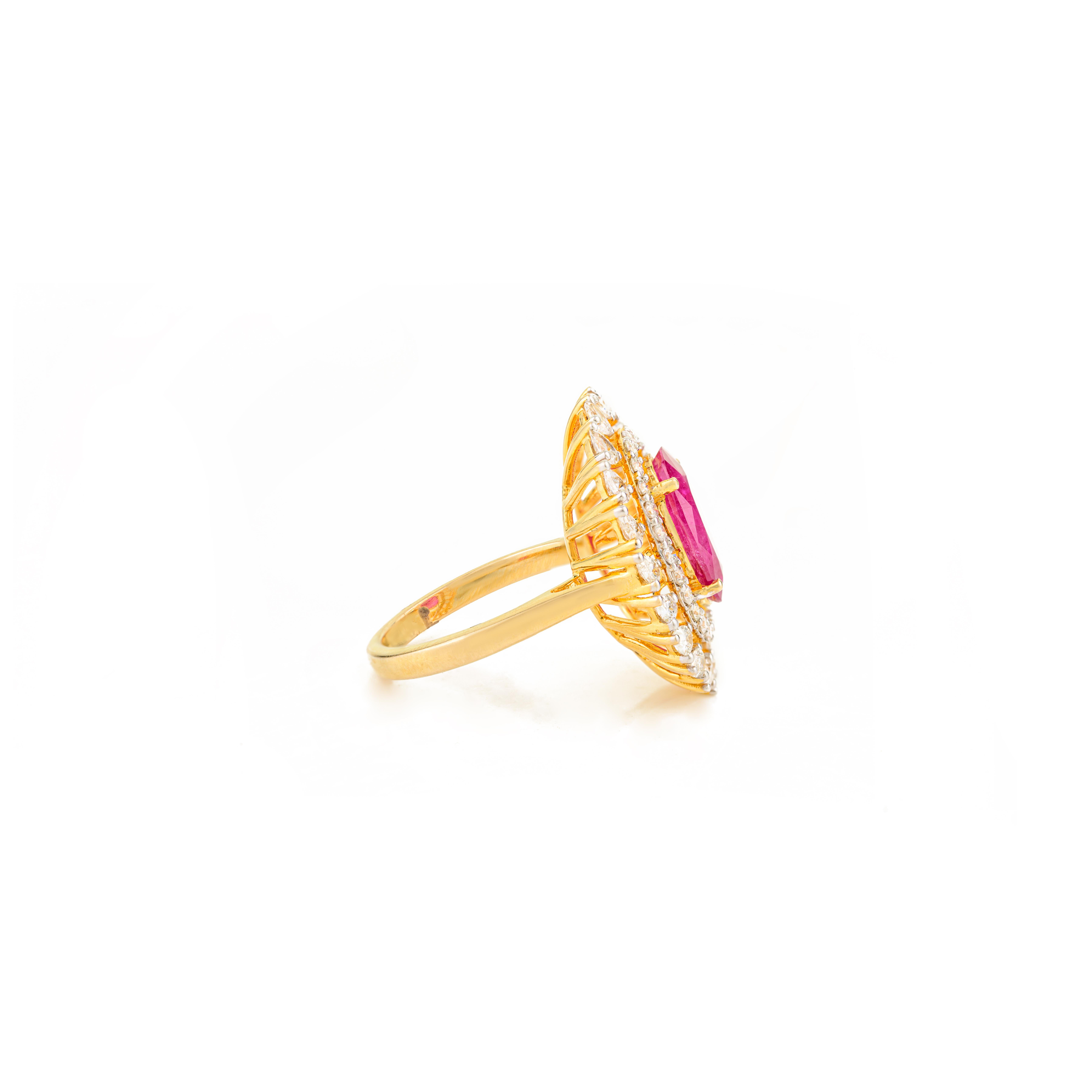 in vendita:  Anello nuziale di lusso in oro giallo 14k con rubino taglio ovale e diamante a raggiera 9