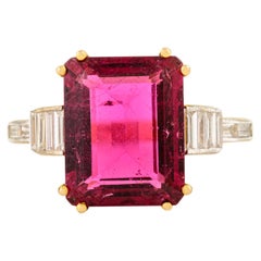 4.30CT Art Deco Style Ruby and Baguette Diamond Cocktail Ring in 14k Yellow Gold
