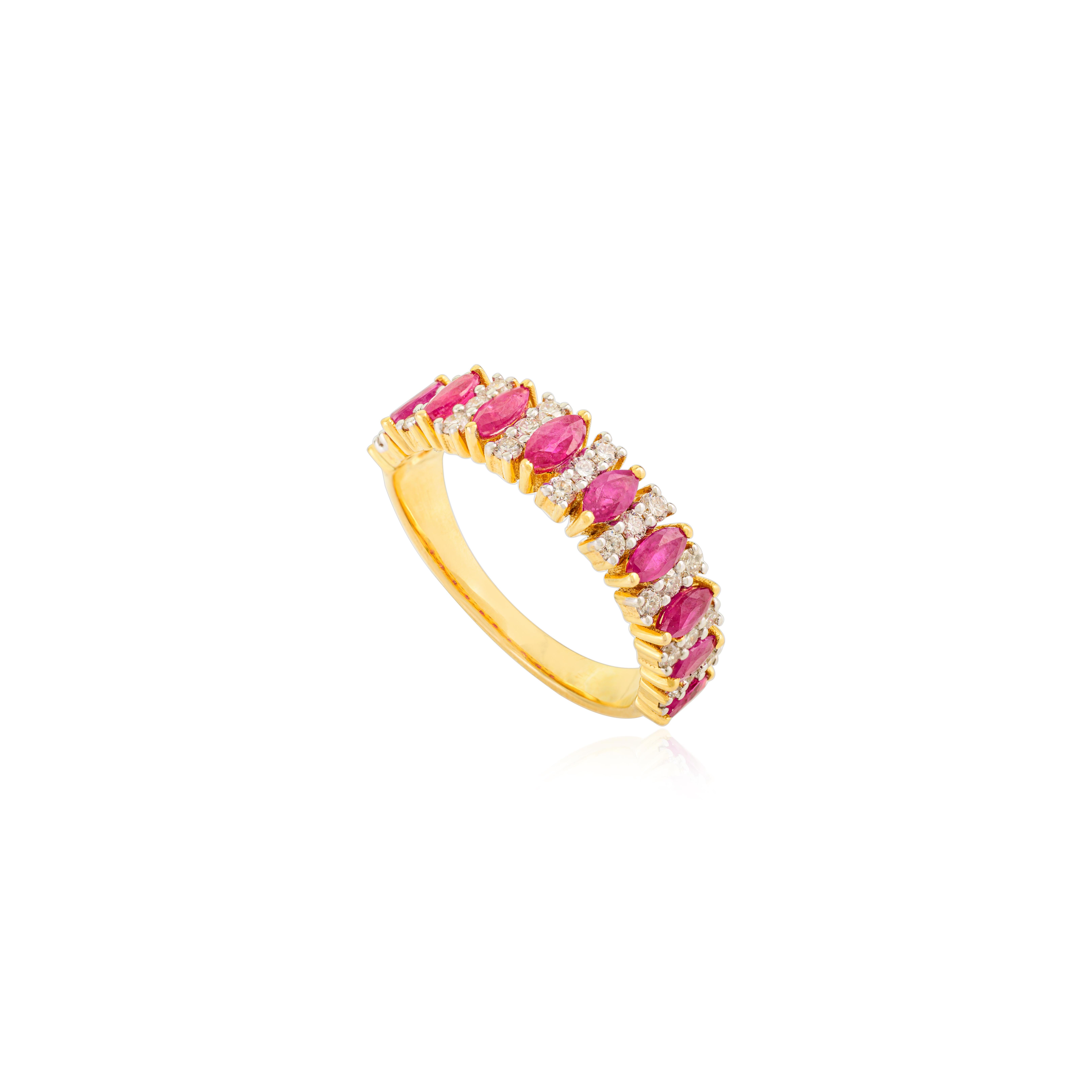 Im Angebot: Marquise Rubin & Diamant halbe Ewigkeit Band Ring in 14k Gelbgold Geschenk für sie () 5