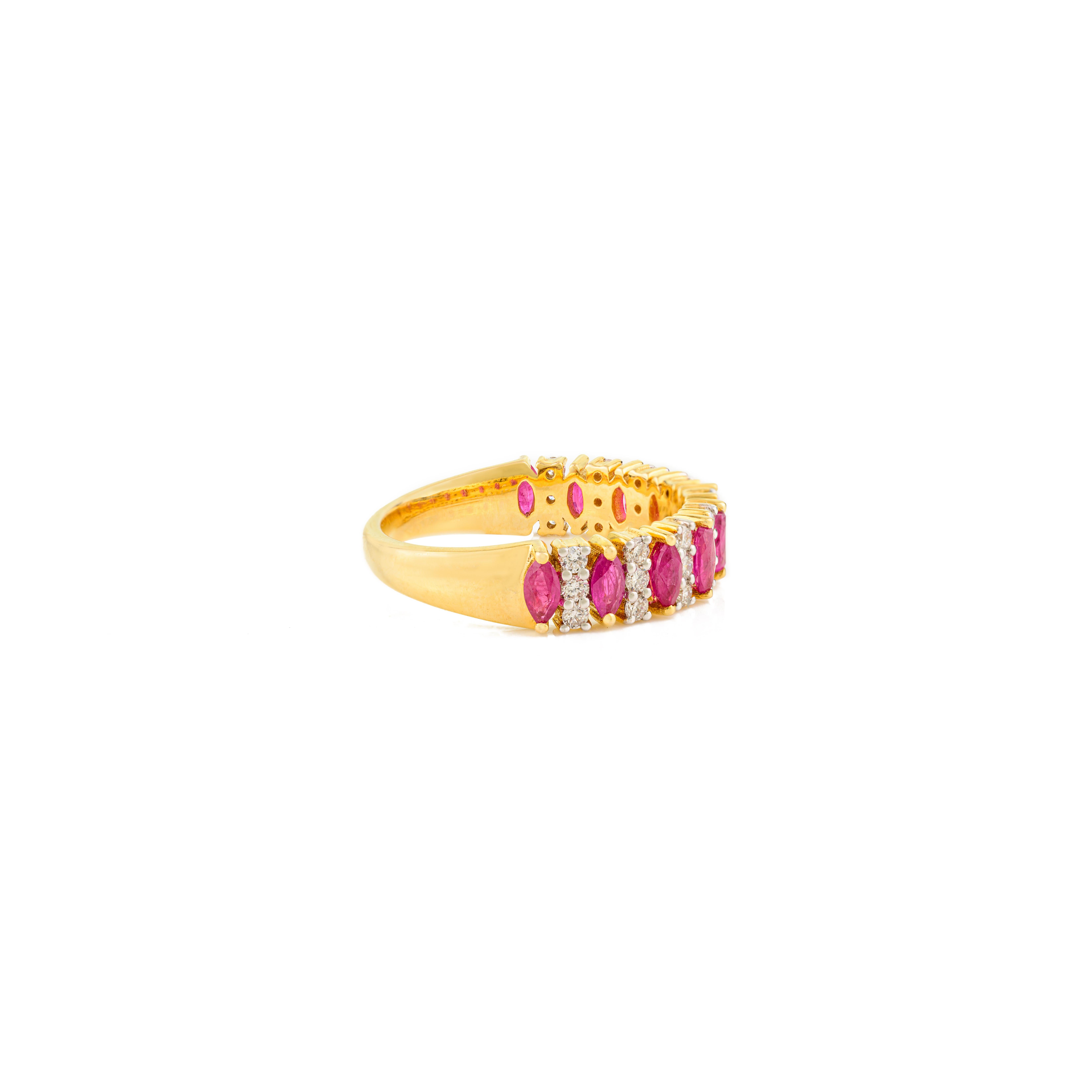 Im Angebot: Marquise Rubin & Diamant halbe Ewigkeit Band Ring in 14k Gelbgold Geschenk für sie () 7