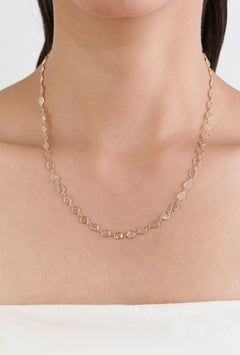 18K Yellow Gold 4.27ct Natural Uncut Diamond Slice Station Necklace 18 Inches