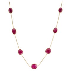 Modernist 14K Yellow Gold 6.95ct Natural Mozambique Ruby Bezel Station Necklace