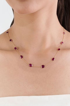Modernist 14K Yellow Gold 6.95ct Natural Mozambique Ruby Bezel Station Necklace