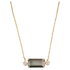 East-West Green Tourmaline & Diamond Pendant Necklace, 3.26ct in 14K Yellow Gold