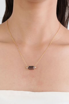 East-West Green Tourmaline & Diamond Pendant Necklace, 3.26ct in 14K Yellow Gold