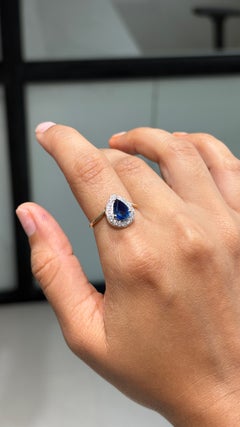 Vintage Style 14K Two-Tone Gold 1.17ct Pear Blue Sapphire & Diamond Halo Ring