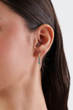 Natural 2.39ct Emerald Pink Sapphire & Diamond Hoop Earrings in 18K Yellow Gold