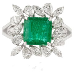 2.85ct Square Emerald & 1.19ct Pear & Marquise Diamond Cocktail Ring in 18K Gold