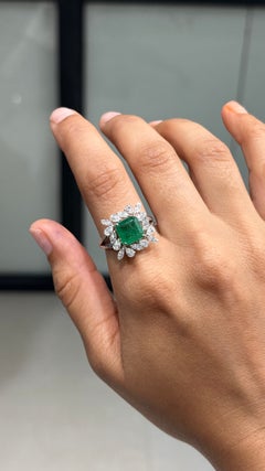 2.85ct Square Emerald & 1.19ct Pear & Marquise Diamond Cocktail Ring in 18K Gold