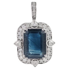 Art Deco-Inspired 3.4ct Blue Sapphire & Diamond Halo Pendant in 14K White Gold